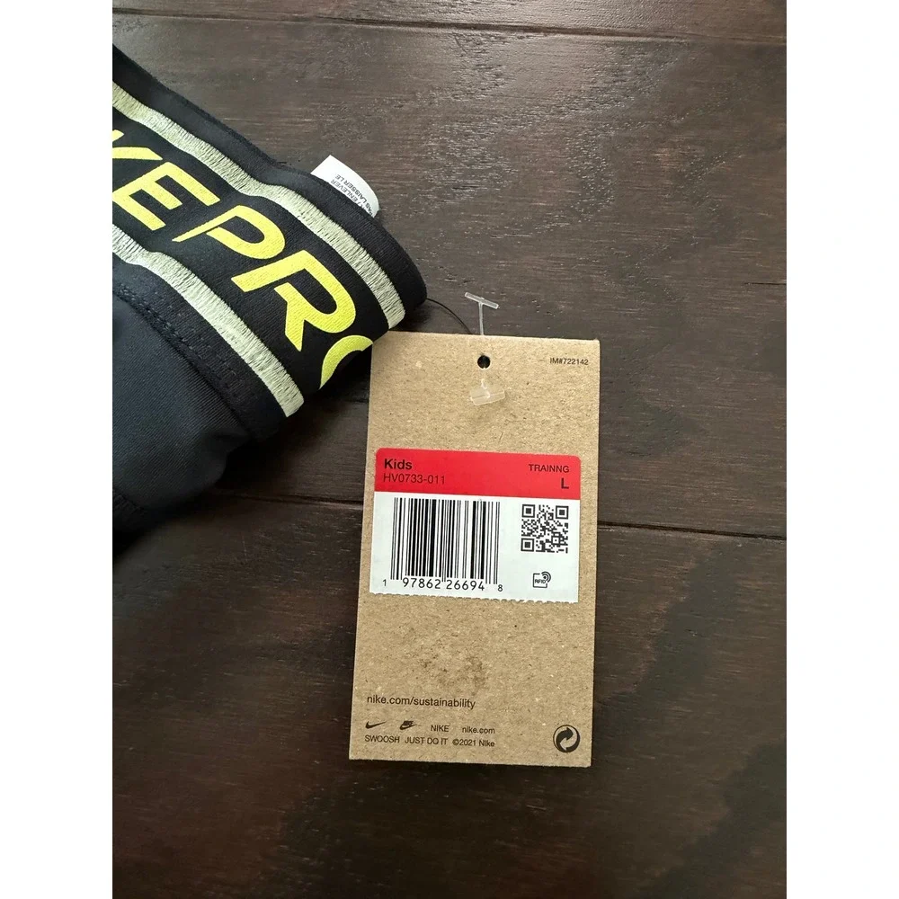 Nike Pro Kids Dri-FIT Training Shorts Black Volt HV0733-011 Size Large L